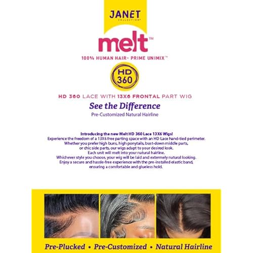 Janet Collection melt HD 360 HUMAN HAIR BLEND PRIME UNIMIX Hand-Tied 13X6 Frontal Baby Hair Transparent Lace GLUELESS TUPI WIG With SOFT YAKY TEXTURE. (COLOR #1)