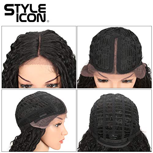Style Icon 38¡± Long Curly Wig Lace Front Wigs Synthetic Wigs with Baby Hair Half Hand Tied 130% Density Hair Replacement Wigs (38", 1B)