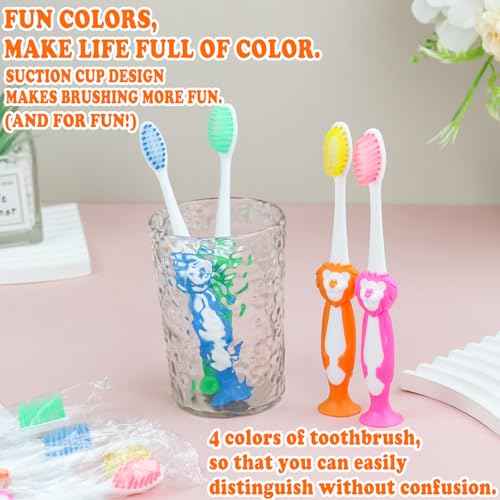 Disposable Toddler Toothbrushes - Pack of 120, Manual Suction Cup Bulk Kids Toothbrushes Individually Wrapped Animal Toothbrush for Home, School, Camp, Daycare, Travel