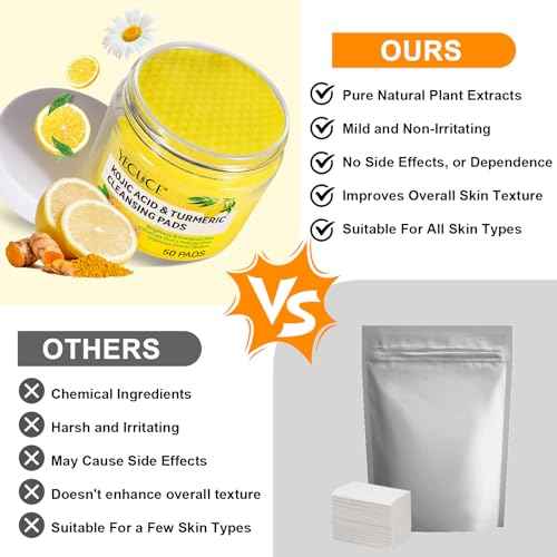 Kojic Acid & Turmeric Cleansing Pads, 50PCS Face Pads with Vitamin B5, C, Balance Skin Oil & Water for Women