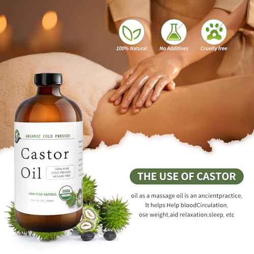 Castor Oil-Castor Oil Organic Cold Pressed Unrefined Glass Bottle-Organic Certified 100% Pure Castor Oil,Hexane Free,Organic Castor Oil for Face,Hair Growth,Eyelashes,Caster 16.91fl.oz/500ml