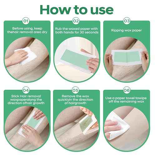 Wax Strips - Body Waxing Strips, Wax Kit for Women & Men - Brazilian Wax Kit, Back Waxing Kit, All Skin Types, Face, Arms, Legs, Armpits, Bikini, 98% Natural, Hypoallergenic Odourless, Green