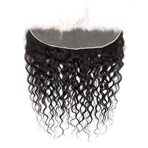 Kapelli Hair 13x4 Lace Frontal Closure Water Wave Regular HD Lace, 200% Density, 100% Brazilian Virgin Human Hair Ear to Ear HD Lace Frontal Pre Plucked with Baby Hair Natural Black Color 18 Inch