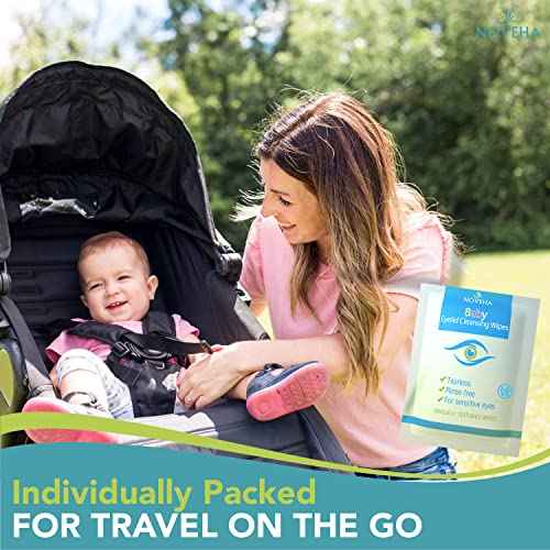 NOVEHA 60PCs Baby Eye Wipes | Safe & Natural Eyelid & Lash Wipes | Non Irritating, Tear Free, Hypoallergenic & Preservative free | Organic Baby Wipes for Sensitive Skin | Soothing and Moisturizing