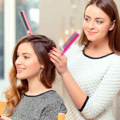 Patelai 3 Pcs Hair Teasing Comb Set Includes 2 Nylon Triple Comb and Boar Bristle Teaser Brushes for Women Stylist Men Backcombing Slicking Curly Thick Wet Hair(Pink)