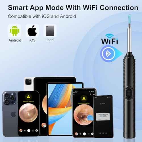 AI Eardrum Alert, AI Ear Wax Removal Kit, 1080P HD Camera with 6-Axis Gyroscope, Waterproof Lens, 230mAh Battery, Earwax Removal Tool with 8 Pcs Ear Set, Otoscope Camera for iOS & Android (Black)