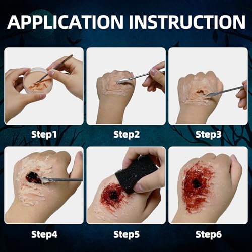 Fake Blood Scar Wax SFX Makeup Kit, Professional Special Effects Set with Scar Wax & Coagulated Blood Scab Gel for Realistic Zombie, Vampire & Monster Wounds, Halloween Cosmetic