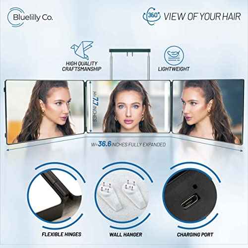 3 Way Mirror, Three Way Mirror for Braiding Hair & Hair Styling, LED Mirror, 360 View