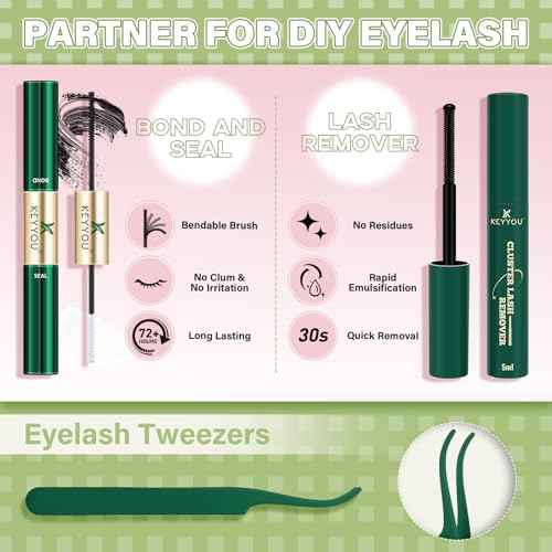 KEYYOU Fairy Lash Clusters Kit, Manga Eyelash Extension Kit at Home, 144pcs D Curl Wispy Natural Invisible Band Lash with Waterproof Lash Extensions Kit (Fairy-D-8-18MIX)