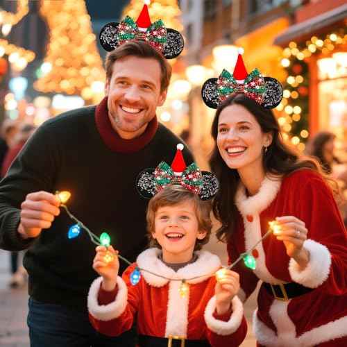 MADO Christmas mouse ear headbands for women, Christmas mini ears for adults women little girls, Xmas gifts costume accessories for women girls (xmas-black)