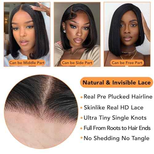 Bob Wig Human Hair 14 Inch Straight Bob Wig Human Hair 180% Density 13x4 Lace Front Wigs Human Hair Natural Color Glueless Wigs for Black Women