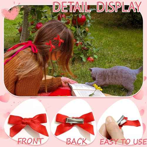 20PCS Red Mini Hair Bows Small Bow Hair Clips Cute Bowknot Silk Ribbons for Girls Christmas Sweet Bows for Hair Non Slip Hair Barrettes Bowknot Hair Clips Accessories for Women and Girls