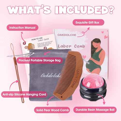 Birth Comb & Massage Roller Ball Kit for Women Labor and Delivery Essentials, Wooden Labor Comb Pregnancy Must Haves, Designed for Expectant Moms