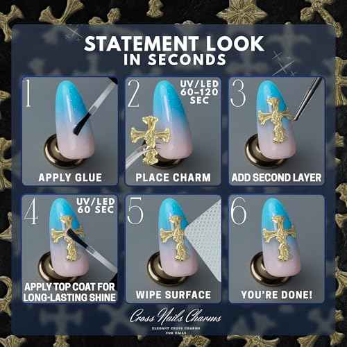 Gold Cross Nail Charms ? 100 Pcs Set Gold Nail Charms and Gems in Acrylic & Metal Alloy, Durable 3D Cross Shapes for Trendy & Artistic Designs ? Easy-to-Apply Accessories for Eye-Catching Manicures