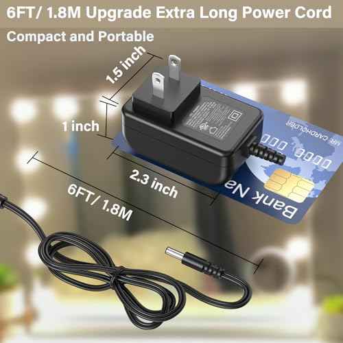 12V 2A Vanity Makeup Mirror Charger Compatible with Hansong Make-up Mirror Power Cord AC Adapter for Hansong DC117-15 DC11715 Bedroom Light Up Vanity Mirror Charging Plug 12VDC 2000mA 12.0V DC12V