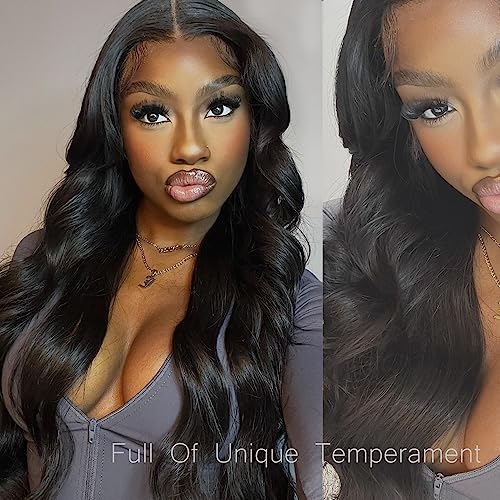 30 Inch Lace Front Wig Body Wave Wig Pre-Plucked with Baby Hair Natural Color Glueless Wig for Women Curly Wave Synthetic Lace Front Wig
