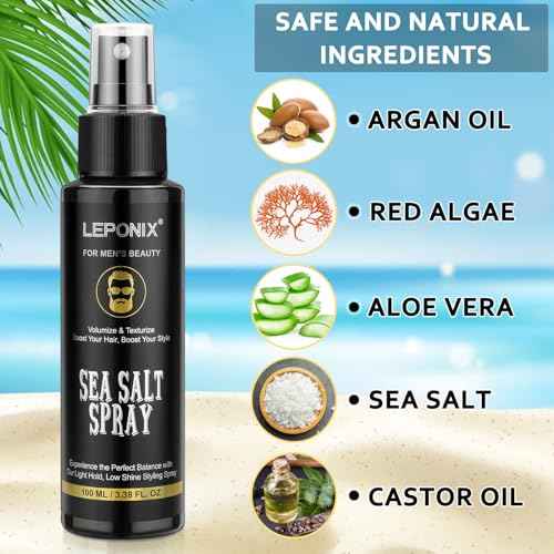 Sea Salt Spray for Men, Sea Salt Spray for Hair, Texturizing & Thickening With Kelp, Aloe Vera & Red Algae Extract, Adds Instant Volume & Light, Beach Waves Styling Product, Travel Hairspray 2x100ml