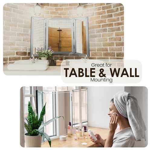 Houseables 3 Way Mirror, Trifold Mirror, Trifold Vanity, Three Way Folding, Tri Fold, For Braiding Hair, 3way, 3 Sided, Three Panel, Triple, Tabletop, Bathroom, Makeup, Self Haircut, 360, 21 x 31 Inch