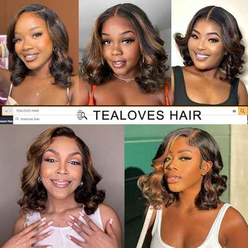 13x4 Body Wave Lace Front Wigs Human Hair Highlight 180 Density 1B/30 Ombre Bob Wig Human Hair Pre Plucked Glueless Balayage Lace Frontal Wigs for Women 8inch
