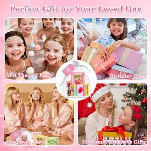 110PCS Spa Party Supplies for Girls,Spa Party Favors Include Lip Balm,Lip Mask,Foot Bath Bombs,Face Masks Skincare For Girls 10-12,Spa Birthday Sleepover Party Stocking Stuffers for Teens & Women
