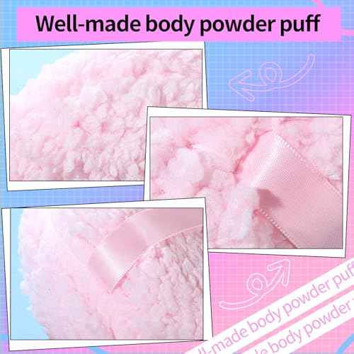 Powder Puff, 6" Powder Puff for Body Powder, Body Powder Puff, Fluffy Soft Body Powder Puff and Container, Extra Large Women Pink