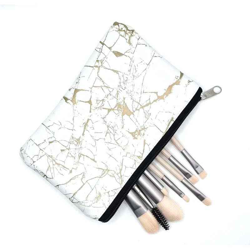 HappyDaily 6 Pack PU Leather Fashion Design Muliti-functional Bag Using as Makeup bag or Cosmetic Pouch or Travel Toiletry or Carrying Purse (Marble Pattern, Medium (5.3" x 8.6"))