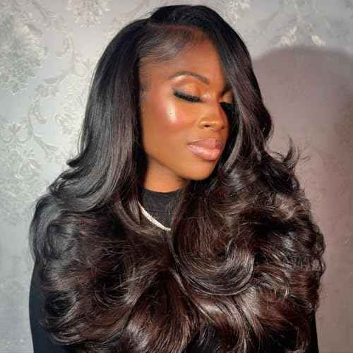 Wiggins 250 Density Body Wave Side Part Layered Wig Human Hair Ocean Wave Layered Cut Curtain Bangs Face-Framing Layercut 6x8 Glueless Wig Human Hair Pre Plucked Pre Cut 16 Inch