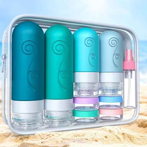 vodvob 16 Pack Travel Bottles Set for Toiletries, TSA Approved Travel Containers Leak Proof Silicone Squeezable Travel Accessories 2oz 3oz for Shampoo Conditioner Lotion Body Wash (BPA Free) (blue)