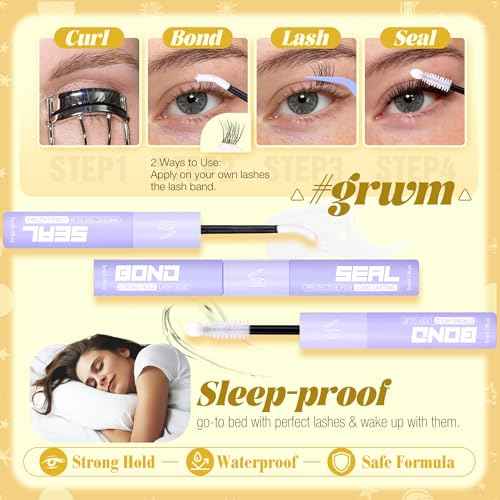 Natural Lash Clusters Kit 8-12MM Short Cluster Eyelash Extensions Kit Clear Band Cluster Lashes Wispy Eyelash Clusters CC-Curly Fluffy Individual Lashes with Lash Bond and Seal for Easy Application