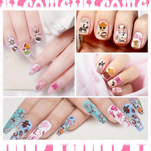 Keluna Western Nail Art Stickers - 6 Sheets Cowboy Cowgirls Nail Sticker, 5D Embossed Western Nail Decals, Retro Self Adhesive Nail Decal for Women Girls DIY Manicure Decoration Accessories