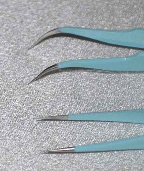Eyelash Extension 1 Set of Blue ESD Straight & Curved Tweezers