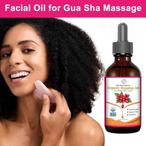Organic Rosehip Seed Oil for Face, USDA Certified, Cold Pressed, Unrefined, 100% Pure Natural Rose Hip Oil (1oz / 30ml) for Anti-Aging, Acne Scar Treatment, Skin & Hair Care, Gua Sha Massage