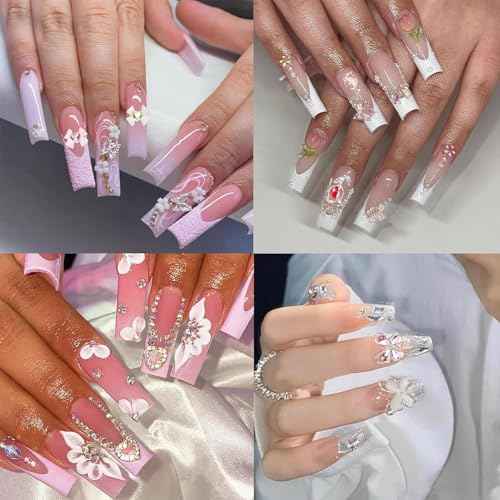 40PCS Nail Charms Y2k Pink Gold Nail Art Rhinestone Charms 3D Heart Star Bow Cherry Nail Gems for Acrylic Nail Accessories for Women Girl Manicure DlY Crafts Supplies