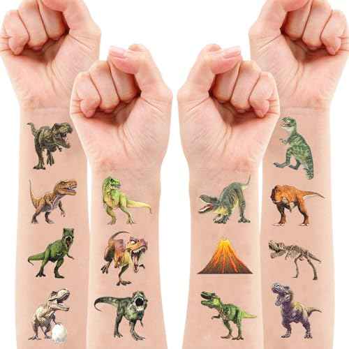 96 PCS T Rex Dinosaur Pre-Cut Temporary Tattoos Birthday Party Decorations Favors Supplies Decor 3D Tyrannosaurus Rex Dino Trex Cute Stickers Boys Girls Gift School Prizes Rewards (Normal)