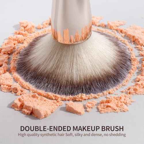 MAANGE Foundation Makeup Brushes, 2Pcs Double Ended Makeup Brush for Blending Liquid Powder Concealer Cream Blush Buffe (Gold)