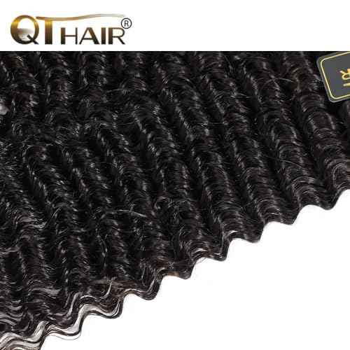QTHAIR 16A Brazilian Deep Wave Human Hair Bundles 100% Unprocessed Virgin Remy Hair Deep Curly Weave 3 Bundles Extensions for Black Women Natural Color 18 20 22INCH