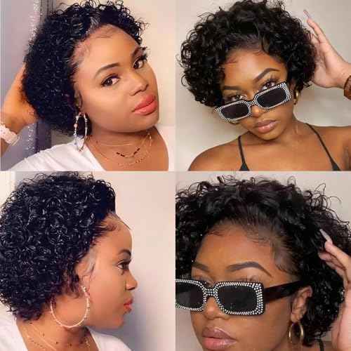 NEWMI Pixie Cut Wig Human Hair 13X1 Transparent Lace Front Human Hair Wigs Natural Black Short Curly Wigs Human Hair Pre Plucked for Black Women 6 Inch