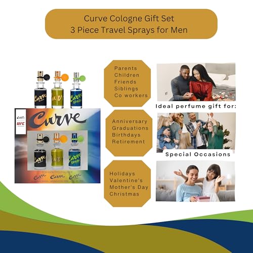 Curve Liz Claiborne Men's Cologne Travel Size Sprays, 3 Piece Mini EDT 0.5 Ounce