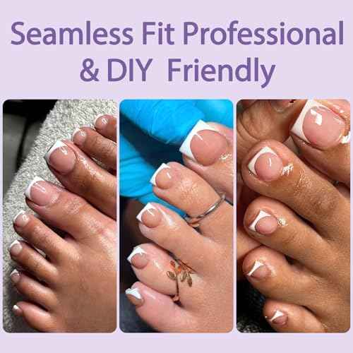 160pcs French Tip Toe Nail Press ons - Brown Press on Toenails for Women, Full Cover Toe Press on Nails with Adhesive Tabs, Fake Toenails Tips