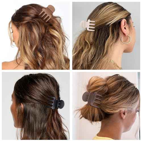 Medium Hair Clips Combination 2 Styles Small Claw Clips for Thin Hair 8 Pcs Matte Non-slip Rectangle Jaw Clips Square Hair Accessories for Women and Girls (Brown)