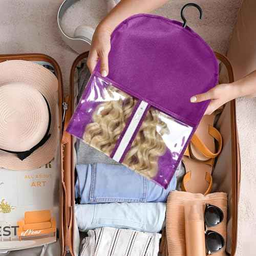 3-PCS Wig Storage Bags with Hangers ? Premium Hair Extension Organizer for Multiple Wigs, 60cm x 30cm Dust-Proof Closet Savers (Purple)