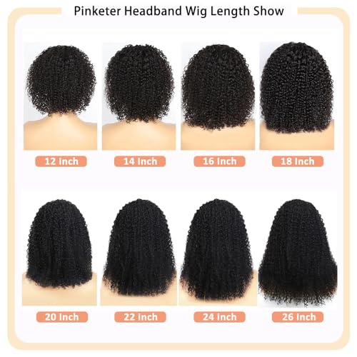 Headband Wig Human Hair Kinky Curly None Lace Front Wig 150% Density Glueless Wigs for Black Women Natural Color (Headband Wig, 18inch)