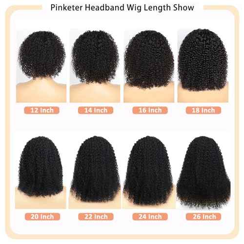 Headband Wig Human Hair Kinky Curly Headband Wigs for Black Women Non Lace Front Wig 150% Density Virgin Human Hair Wig Natural Color (Headband Wig, 28inch)