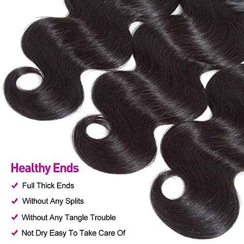 Flady Virgin Hair Bundles Human Hair Body Wave Bundle Brazilian Virgin Body Wave Weft 3 Bundles 12 14 16inch 100% Unprocessed Brazilian Body Wave Human Hair Weave for Black Women