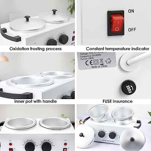 Double Wax Warmer For Hair Removal, Waxing Kit For Women & Men, Hard Wax Kit Wax Machine For Hair Removal Dual Wax Pot Warmer Professional Adjustable Temp Waxing Kit For Full Body, Facial, Home, Salon