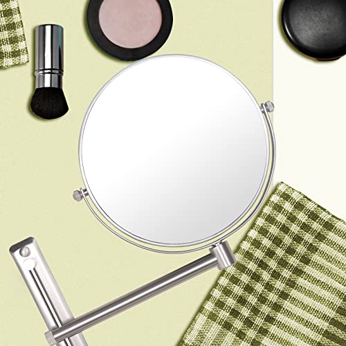 Nicesail 8 Inch Double-Side Wall Mounted Mirror Magnified 10x Makeup and Shaving Mirror Regular View and 10X Magnification, High Adjustable Nickel