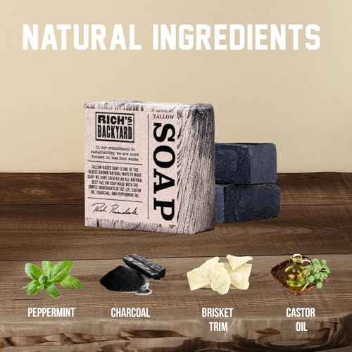 RICH'S BACKYARD All-Natural Handcrafted Beef Tallow Soap ? Moisturizing & Deep Cleansing | Charcoal & Peppermint Oil | No Artificial Ingredients | Sustainably Sourced | 7 oz Bar