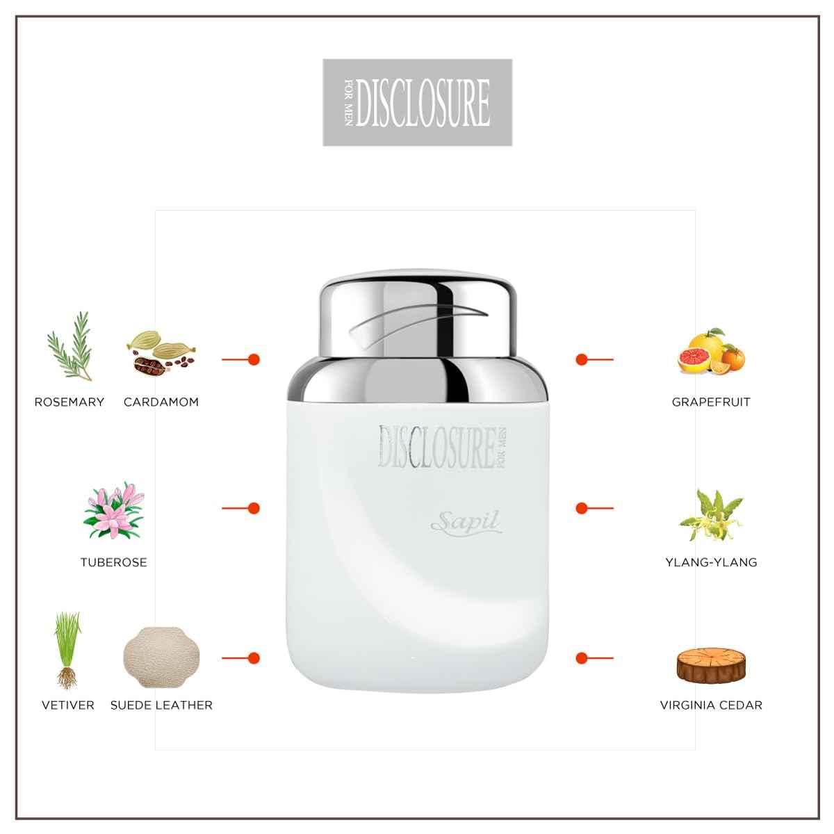 Sapil Disclosure White Perfume for Men - Long-Lasting Dubai Cologne - Woody Aromatic EDT Spray - 3.4 Oz (100 ml) - Ideal Men's Fragrance for Daily Wear