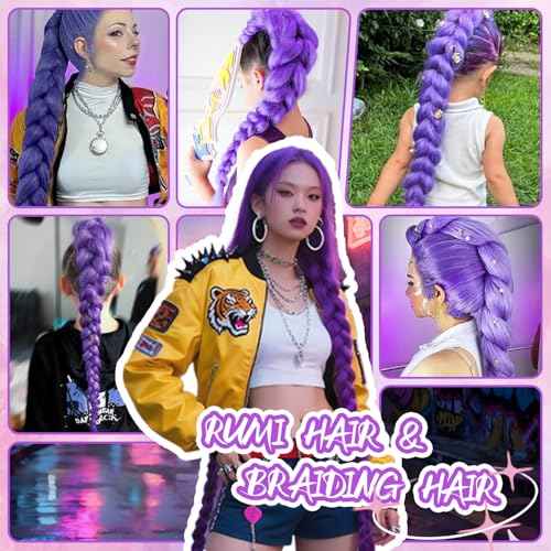 Purple Braiding Hair 26 Inch Pre Stretched Synthetic Braiding Hair for Braids, Rumi Hair 3 Packs Purple Hair Extensions for Braids DIY Ponytail Cosplay Halloween Costumes (26 Inch 3 Packs)