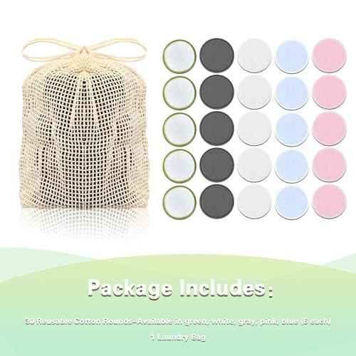 Chloven Reusable Cotton Rounds - 30 Pack Washable Bamboo Makeup Remover Pads for Gentle Cleansing Reusable Face Pads for Skincare & Nail Polish Removal with Mesh Storage Bag
